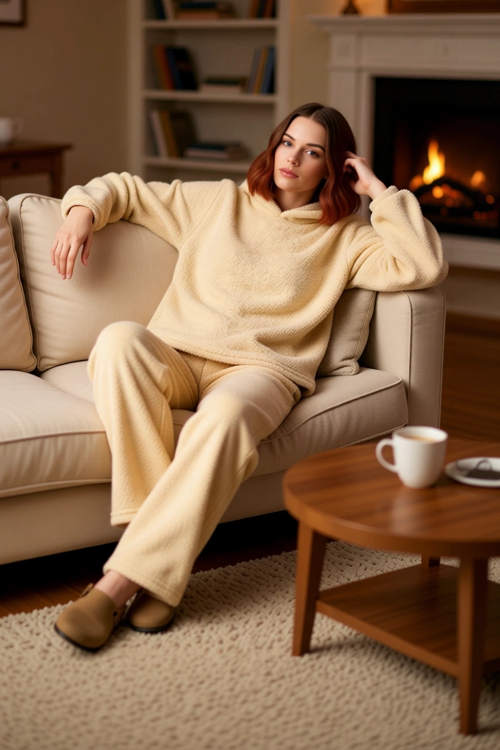 Kadın Kapüşonlu Peluş Pijama Takımı Fonksiyonel Dayanıklı Kaliteli Konforlu Estetik Modern