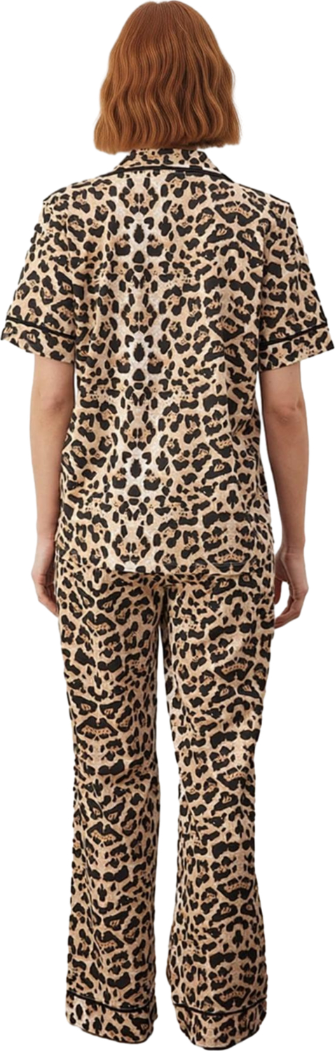 Kadın Leopar Desenli Kısa Kollu Pijama Takımı Fonksiyonel Dayanıklı Kaliteli Konforlu Spor