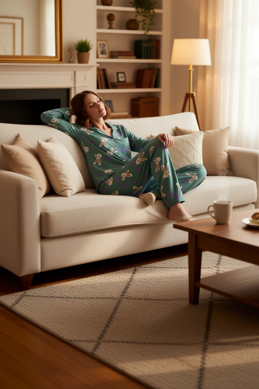 Kadın Viskon Puantiye Tavşan Baskılı Pijama Takımı Fonksiyonel Dayanıklı Kaliteli Konforlu