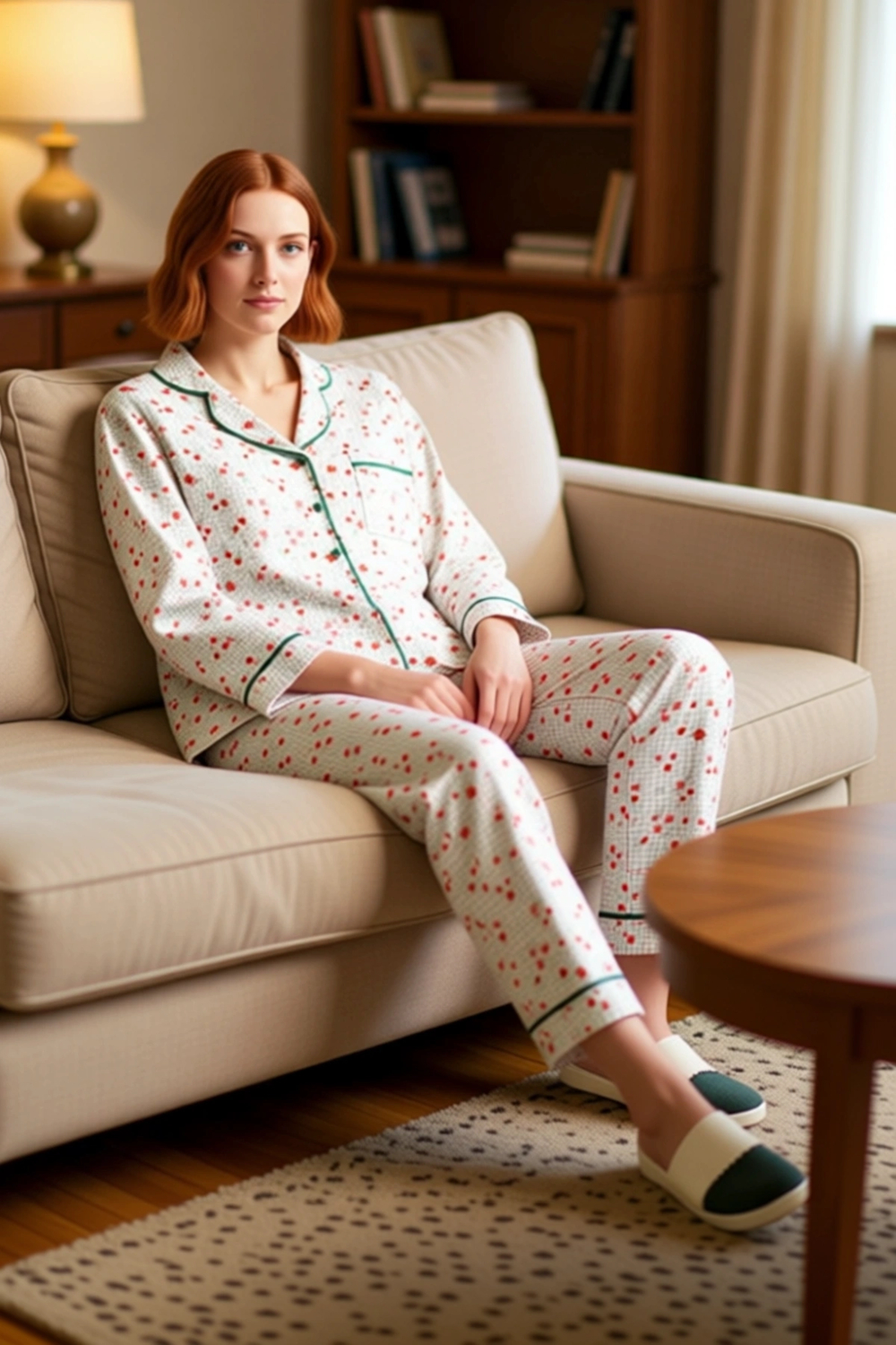 Kadın Çiçekli Gömlek Yaka Uzun Kollu Pijama Takımı Fonksiyonel Dayanıklı Kaliteli Konforlu