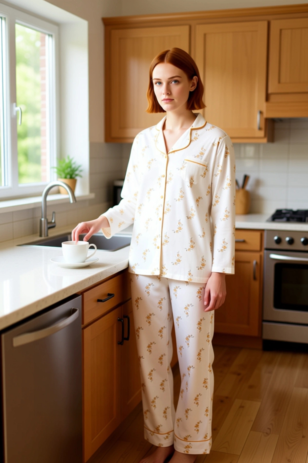 Kadın Çiçek Desenli Gömlek Yaka Waffle Pijama Seti Fonksiyonel Dayanıklı Kaliteli Konforlu