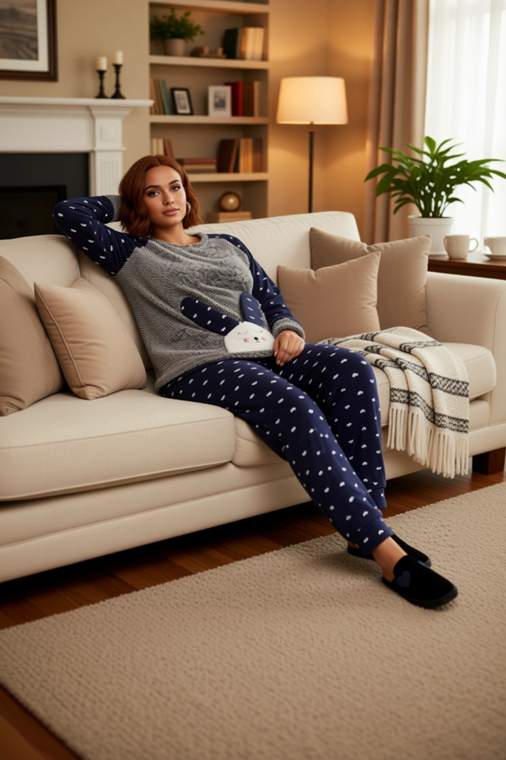 Kadın Polar Tavşan Desenli Kışlık Pijama Takımı Fonksiyonel Dayanıklı Kaliteli Konforlu Şık