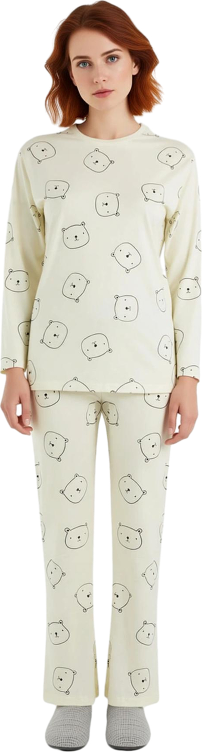 Kadın Ayıcık Desenli Pamuklu Pijama Fonksiyonel Dayanıklı Kaliteli Konforlu Estetik Modern