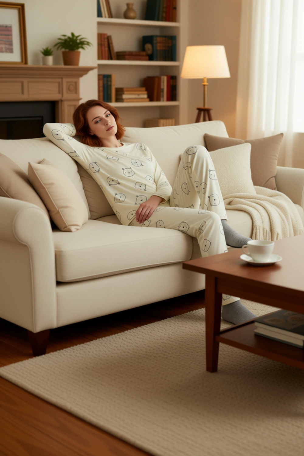 Kadın Ayıcık Desenli Pamuklu Pijama Fonksiyonel Dayanıklı Kaliteli Konforlu Estetik Modern