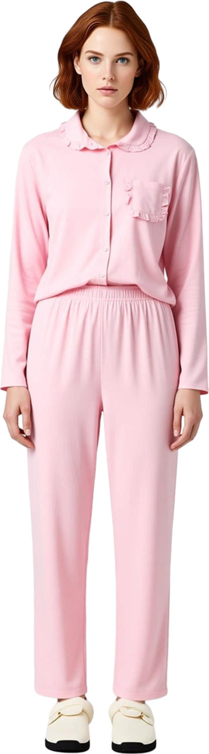 Kadın Gömlek Yaka Fırfırlı Cep Viskon Pijama Takımı Fonksiyonel Dayanıklı Kaliteli Estetik