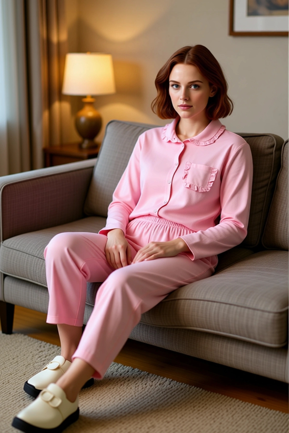 Kadın Gömlek Yaka Fırfırlı Cep Viskon Pijama Takımı Fonksiyonel Dayanıklı Kaliteli Estetik