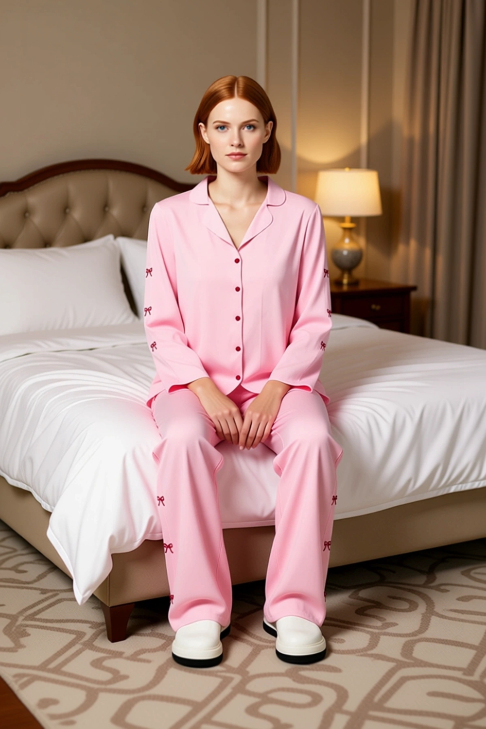 Kadın Nakisli Viskon Pijama Gömlek Pantolon Seti Fonksiyonel Dayanıklı Kaliteli Konforlu Şık