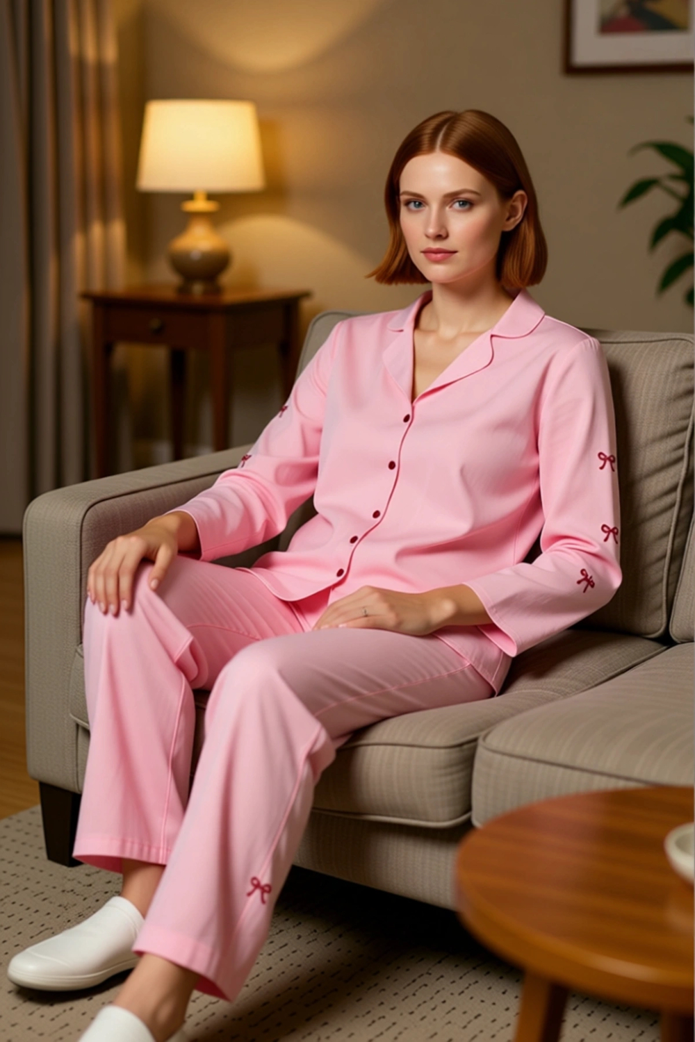 Kadın Nakisli Viskon Pijama Gömlek Pantolon Seti Fonksiyonel Dayanıklı Kaliteli Konforlu Şık