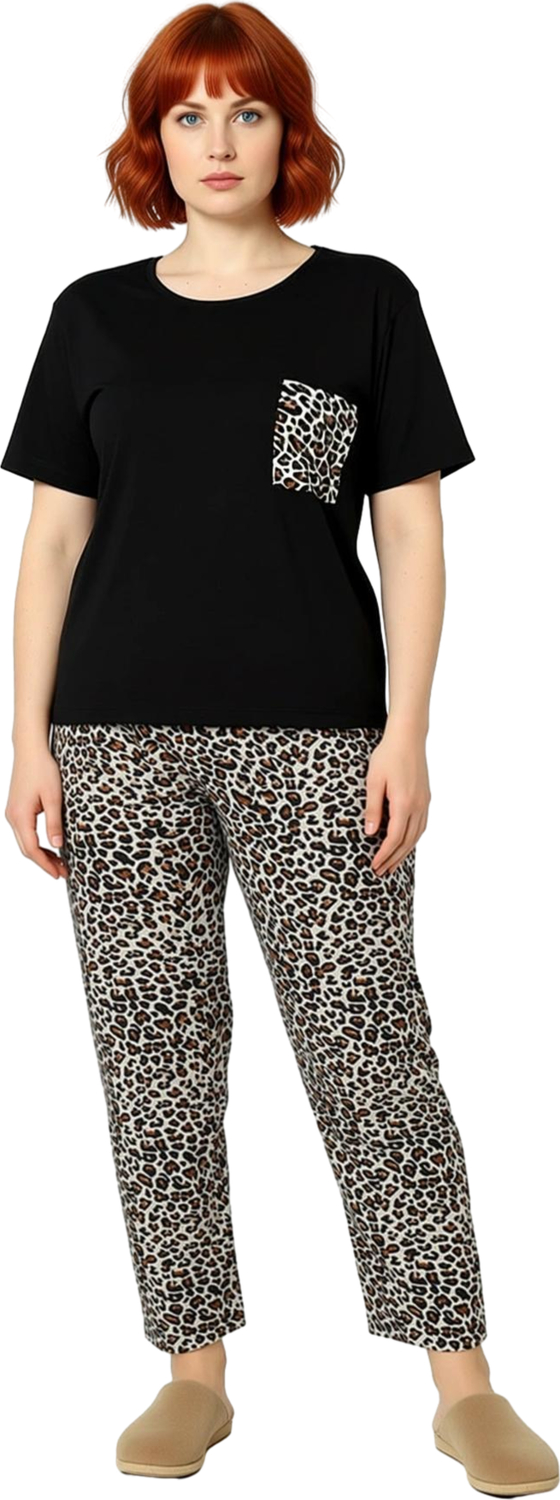 Kadın Animal Desenli Bisiklet Yaka Pamuklu Pijama Takımı Fonksiyonel Dayanıklı Kaliteli Şık