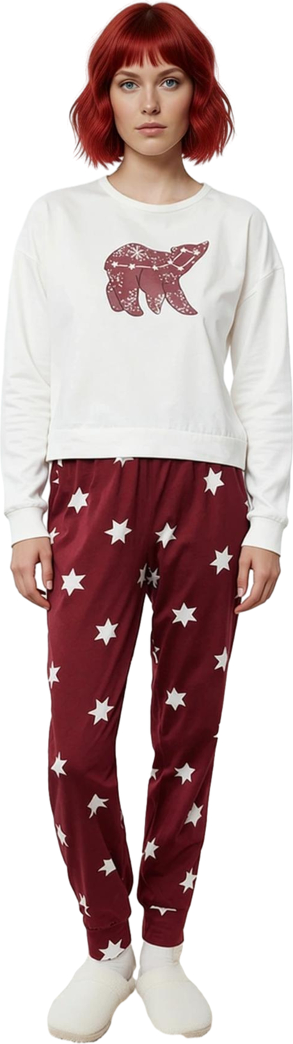 Kadın Ayı Baskılı Bisiklet Yaka Pijama Takımı Fonksiyonel Dayanıklı Kaliteli Konforlu Spor