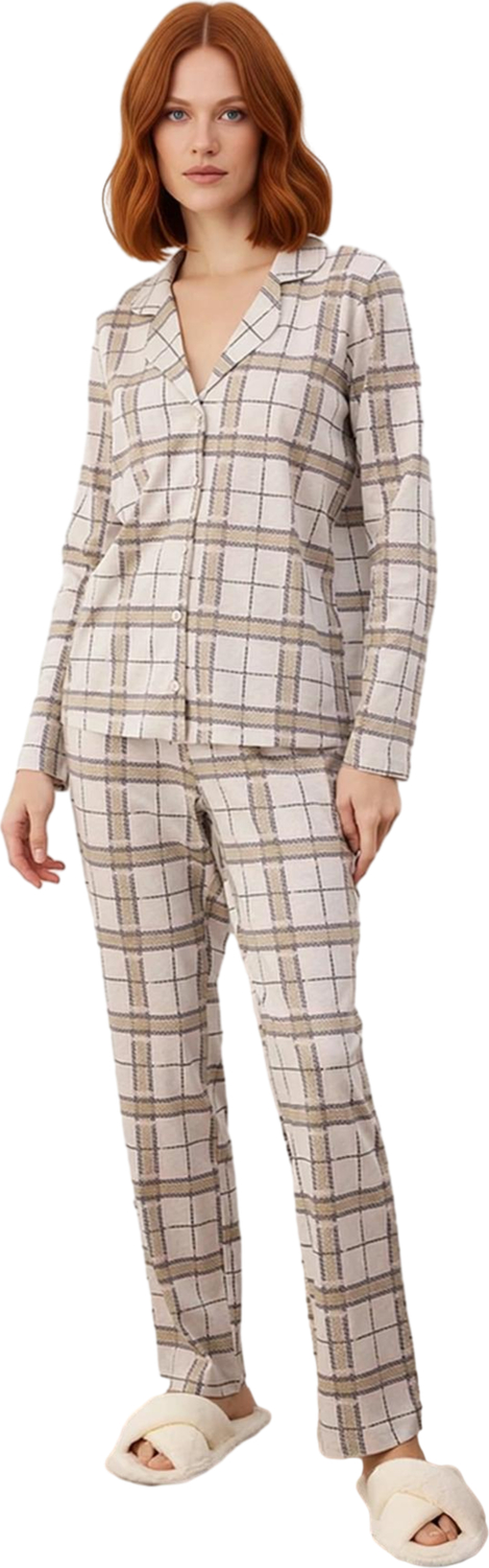 Kadın Ekose Desenli Gömlek Yaka Pijama Takımı Fonksiyonel Dayanıklı Kaliteli Konforlu Spor