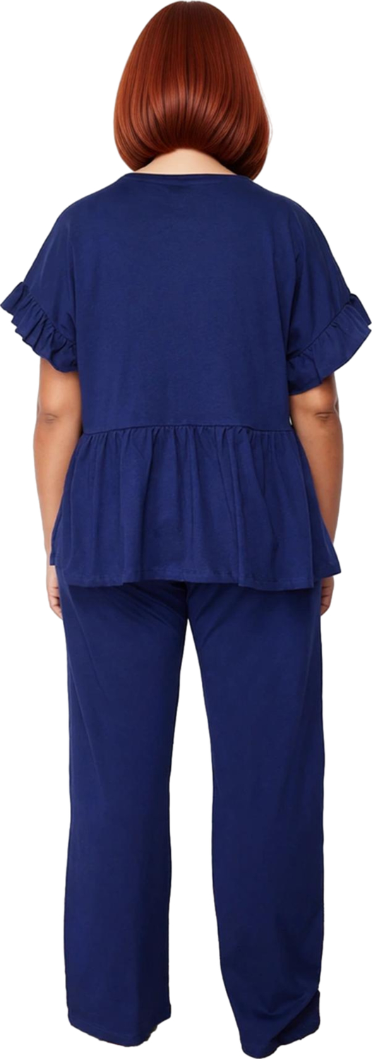 Kadın Bisiklet Yaka Nakışlı Volanlı Pijama Takımı Fonksiyonel Dayanıklı Kaliteli Konforlu Şık