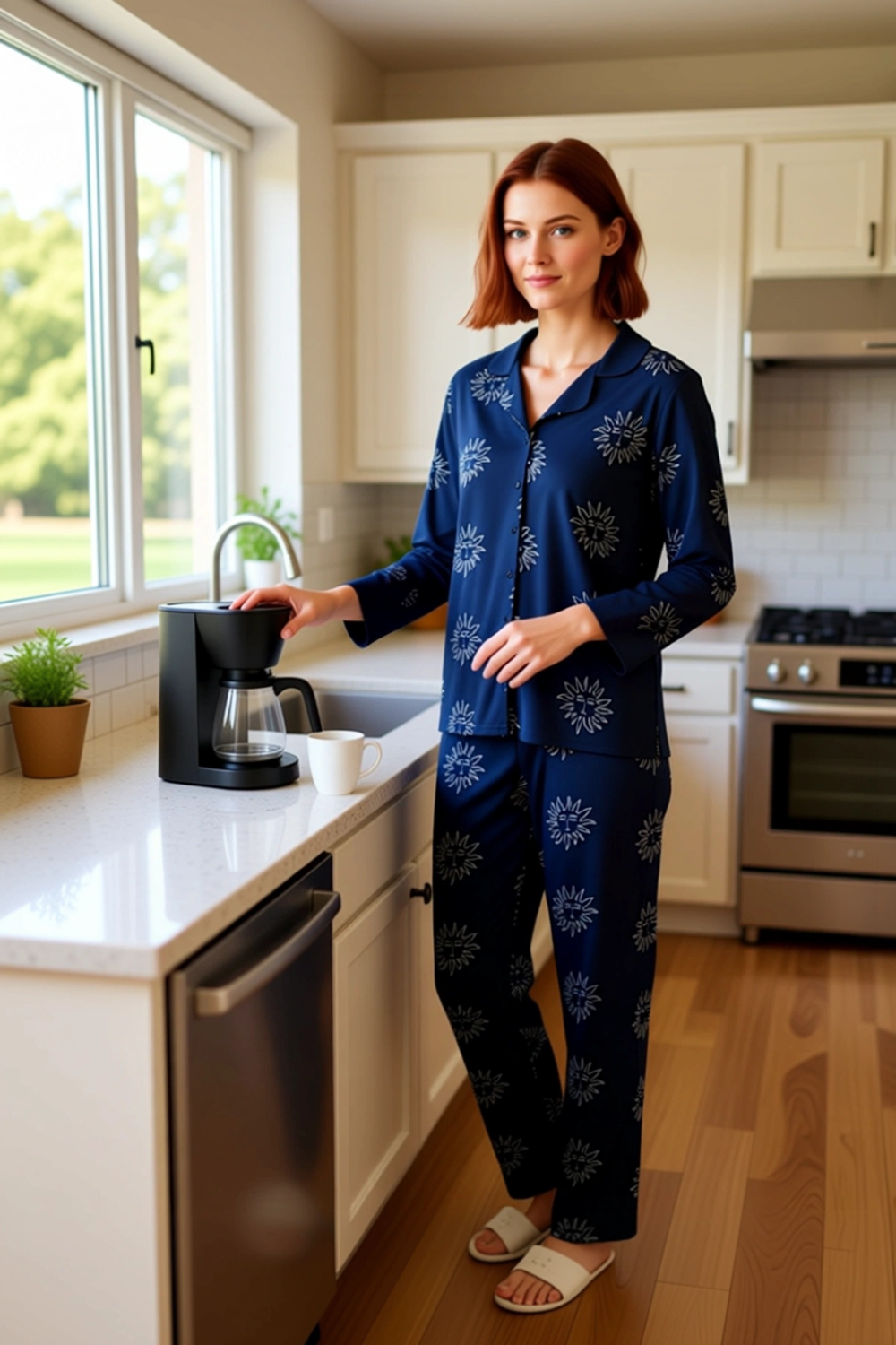 Kadın Viskon Dokuma Güneş Baskılı Pijama Seti Fonksiyonel Dayanıklı Kaliteli Konforlu Spor