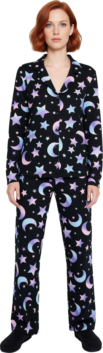 Kadın Galaksi Baskılı Pamuklu Pijama Takımı Fonksiyonel Dayanıklı Kaliteli Konforlu Modern