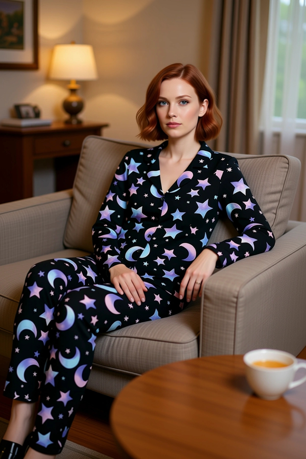 Kadın Galaksi Baskılı Pamuklu Pijama Takımı Fonksiyonel Dayanıklı Kaliteli Konforlu Modern