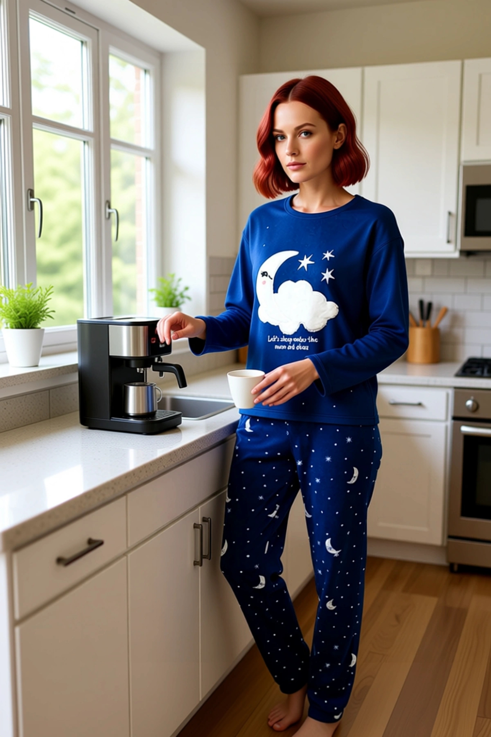 Kadin Gece Bulut Ay Desenli Polar Pijama Seti Fonksiyonel Dayanıklı Kaliteli Konforlu Spor