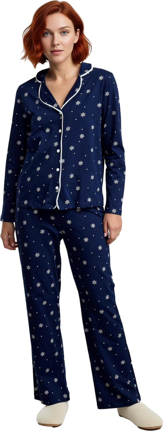 Kadın Kışlık Kar Tanesi Baskılı Pijama Takımı Fonksiyonel Dayanıklı Kaliteli Konforlu Spor