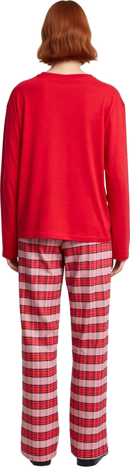 Şık Ekose Desenli Pamuklu Pijama Takımı Bisiklet Yaka Boru Paça Kışlık Günlük Kullanım İçin