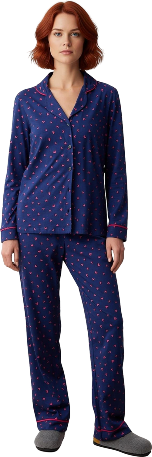 Kadın Kalpli Pijama Takımı Gömlek Pantolon Fonksiyonel Dayanıklı Kaliteli Konforlu Estetik