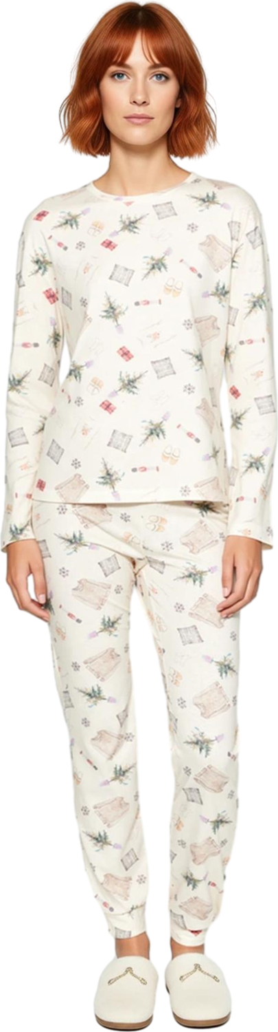 Kadın Kış Temalı Pamuklu Pijama Takımı Fonksiyonel Dayanıklı Kaliteli Konforlu Estetik Şık