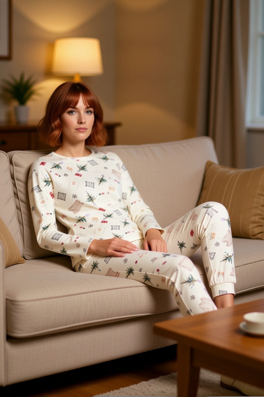 Kadın Kış Temalı Pamuklu Pijama Takımı Fonksiyonel Dayanıklı Kaliteli Konforlu Estetik Şık