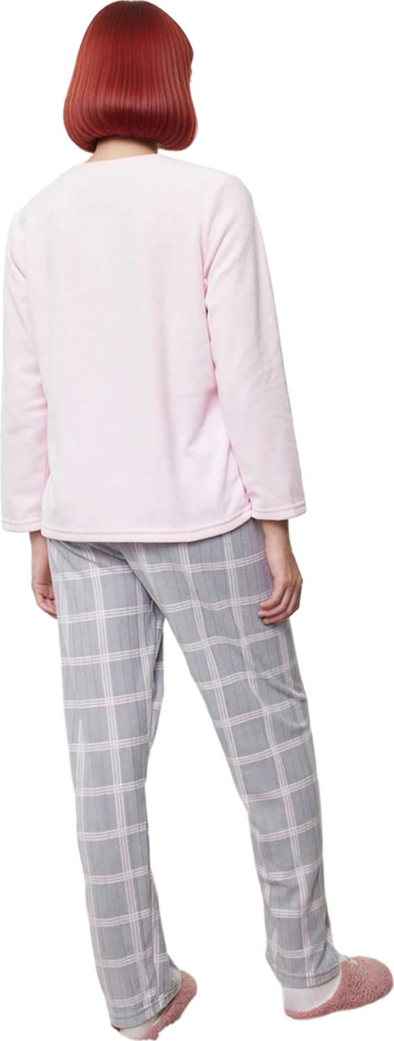 Kadın Pudra Kalp Baskılı Ekose Pantolonlu Pijama Takımı Fonksiyonel Dayanıklı Kaliteli Şık