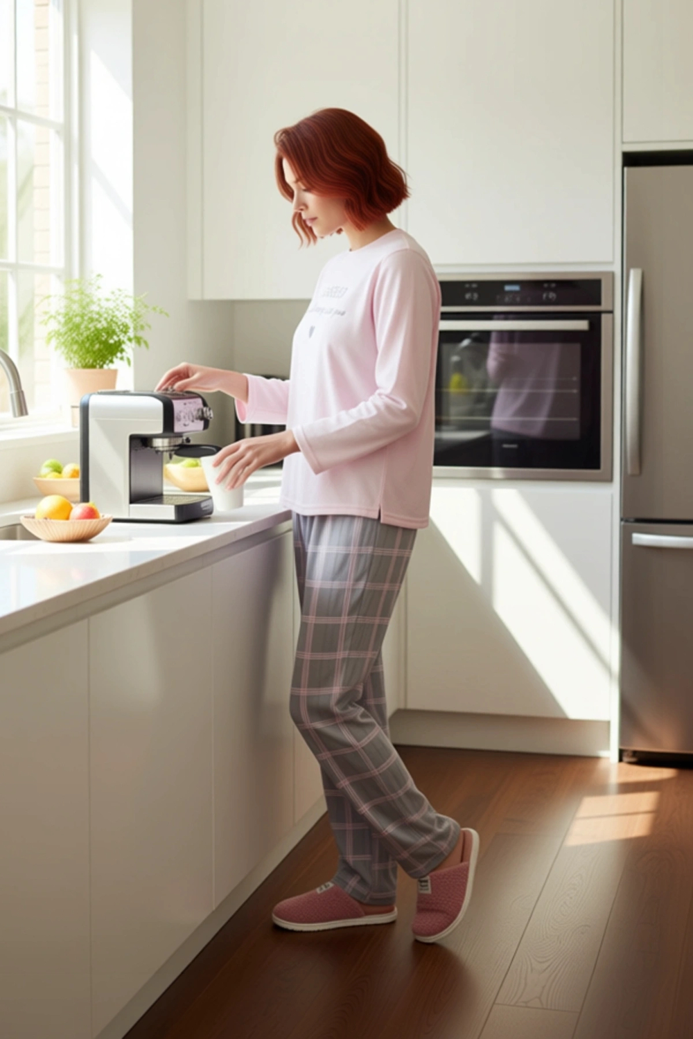 Kadın Pudra Kalp Baskılı Ekose Pantolonlu Pijama Takımı Fonksiyonel Dayanıklı Kaliteli Şık