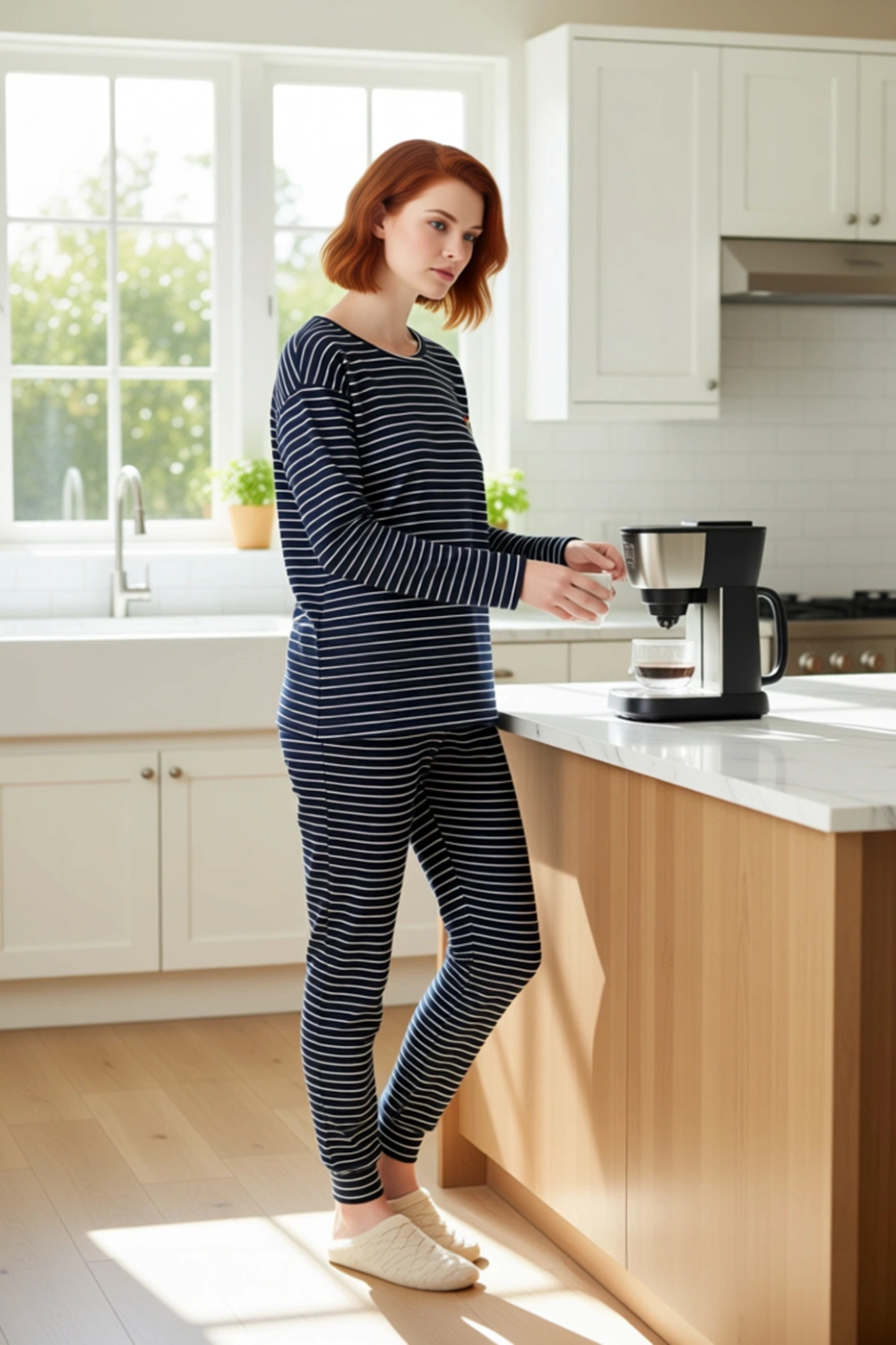 Kadın Çizgili Gökkuşağı Detaylı Pijama Seti Fonksiyonel Dayanıklı Kaliteli Konforlu Modern