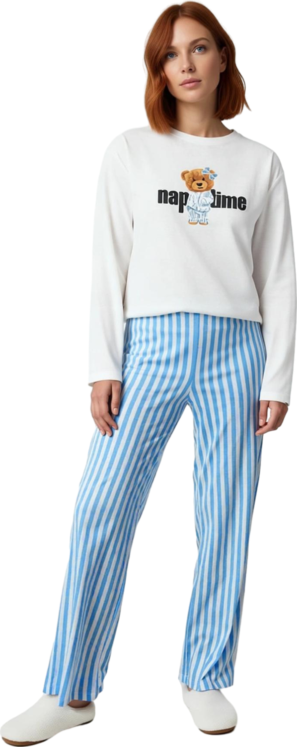 Kadın Ayıcıklı ve Çizgili Pijama Seti Fonksiyonel Dayanıklı Kaliteli Konforlu Estetik Spor
