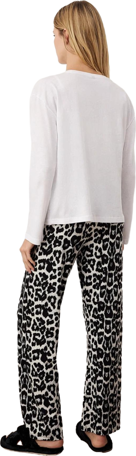 Kadın Uzun Kollu Bisiklet Yaka Leopar Desenli Pijama Takımı Fonksiyonel Dayanıklı Kaliteli