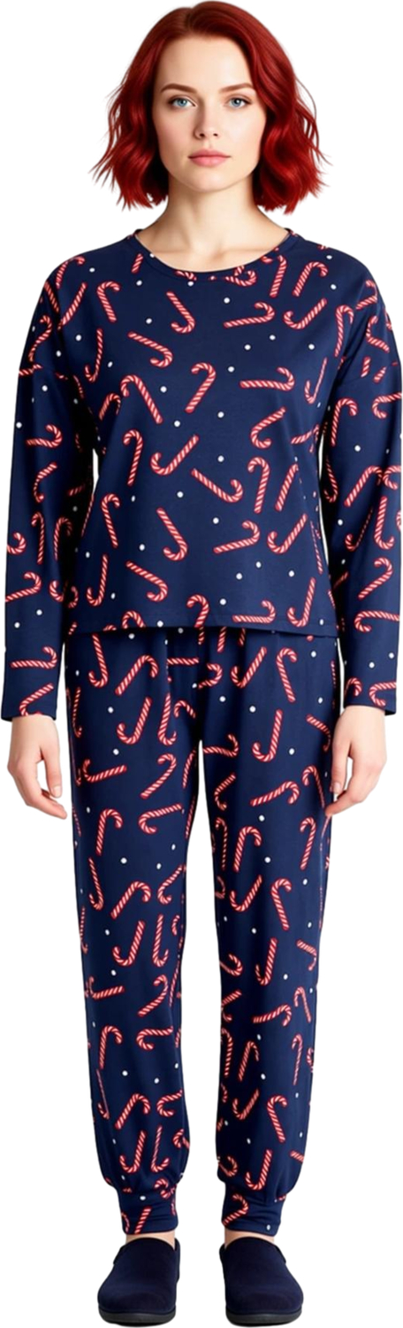 Kadin Kirmizi Beyazli Yılbaşı Temali Pijama Seti Fonksiyonel Dayanıklı Kaliteli Konforlu Şık
