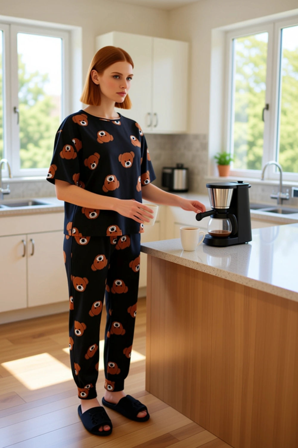 Cool Ayıcık Baskılı Pijama Takımı Kadın Fonksiyonel Dayanıklı Kaliteli Konforlu Estetik Şık