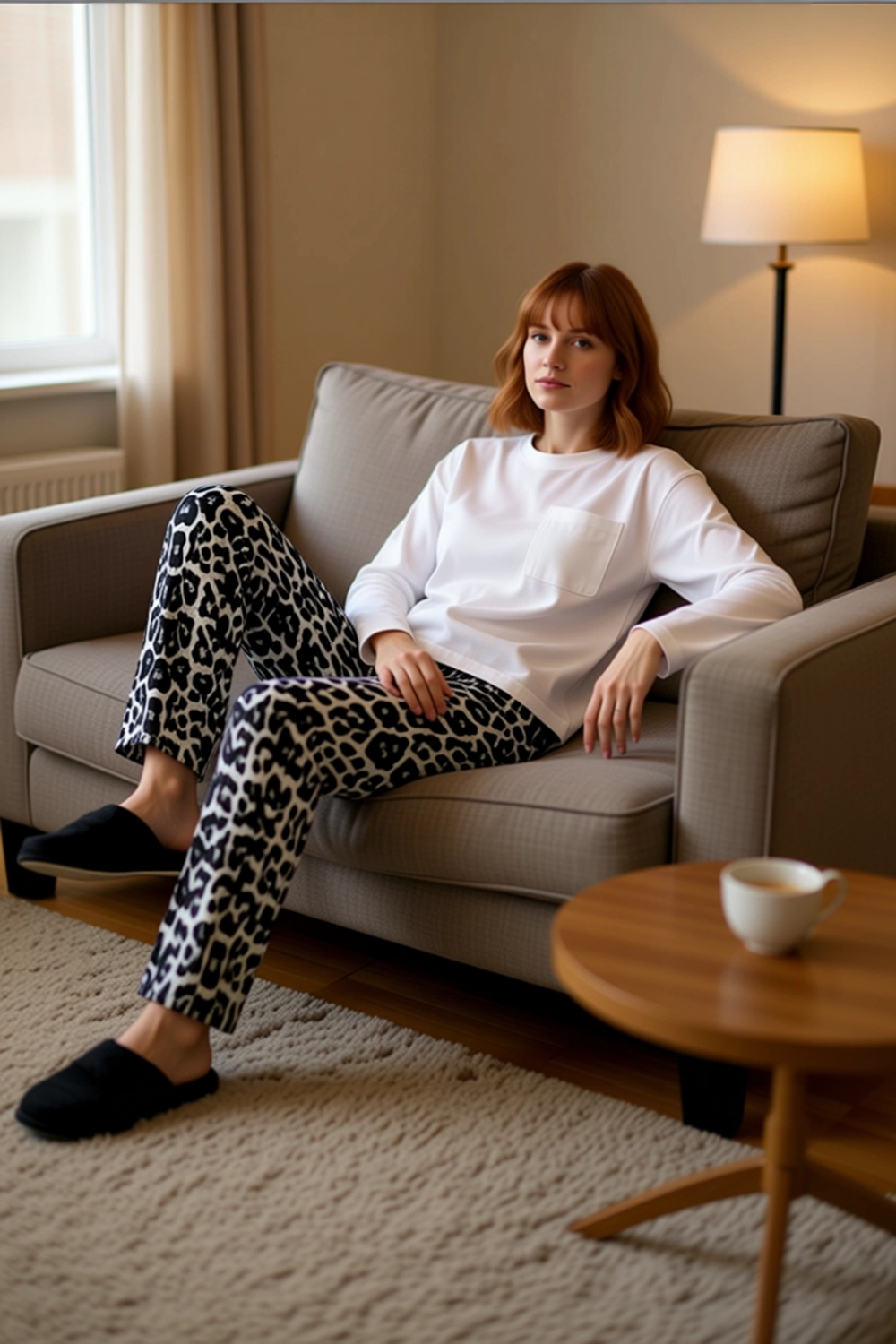 Kadın Uzun Kollu Bisiklet Yaka Leopar Desenli Pijama Takımı Fonksiyonel Dayanıklı Kaliteli