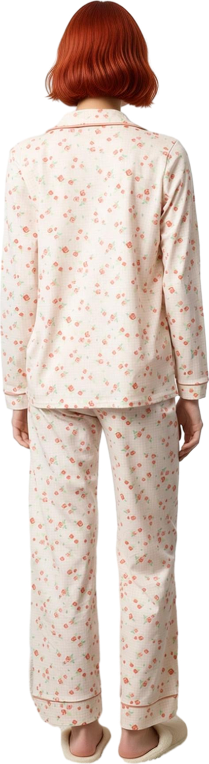 Kadın Çiçekli Pijama Takımı Gömlek Yaka Uzun Kollu Fonksiyonel Dayanıklı Kaliteli Konforlu