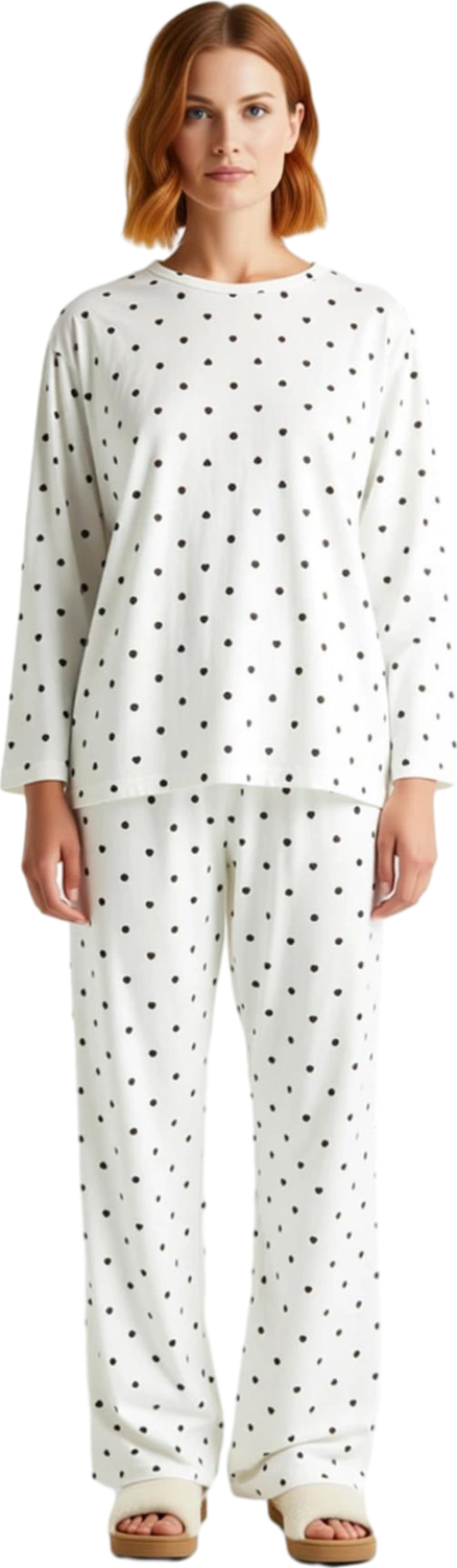 Kadın Puantiye ve Kalp Baskılı Örme Pijama Takımı Fonksiyonel Dayanıklı Kaliteli Konforlu Şık