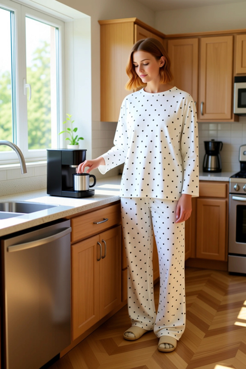Kadın Puantiye ve Kalp Baskılı Örme Pijama Takımı Fonksiyonel Dayanıklı Kaliteli Konforlu Şık