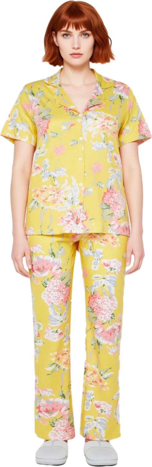 Kadın Çiçekli Örme Pijama Takımı Gömlek Yaka Fonksiyonel Dayanıklı Kaliteli Konforlu Rahat