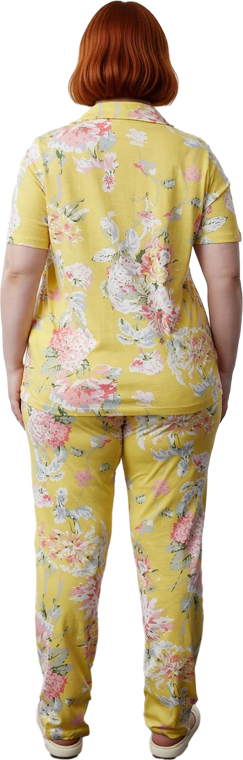 Kadın Çiçekli Örme Pijama Takımı Gömlek Yaka Fonksiyonel Dayanıklı Kaliteli Konforlu Rahat