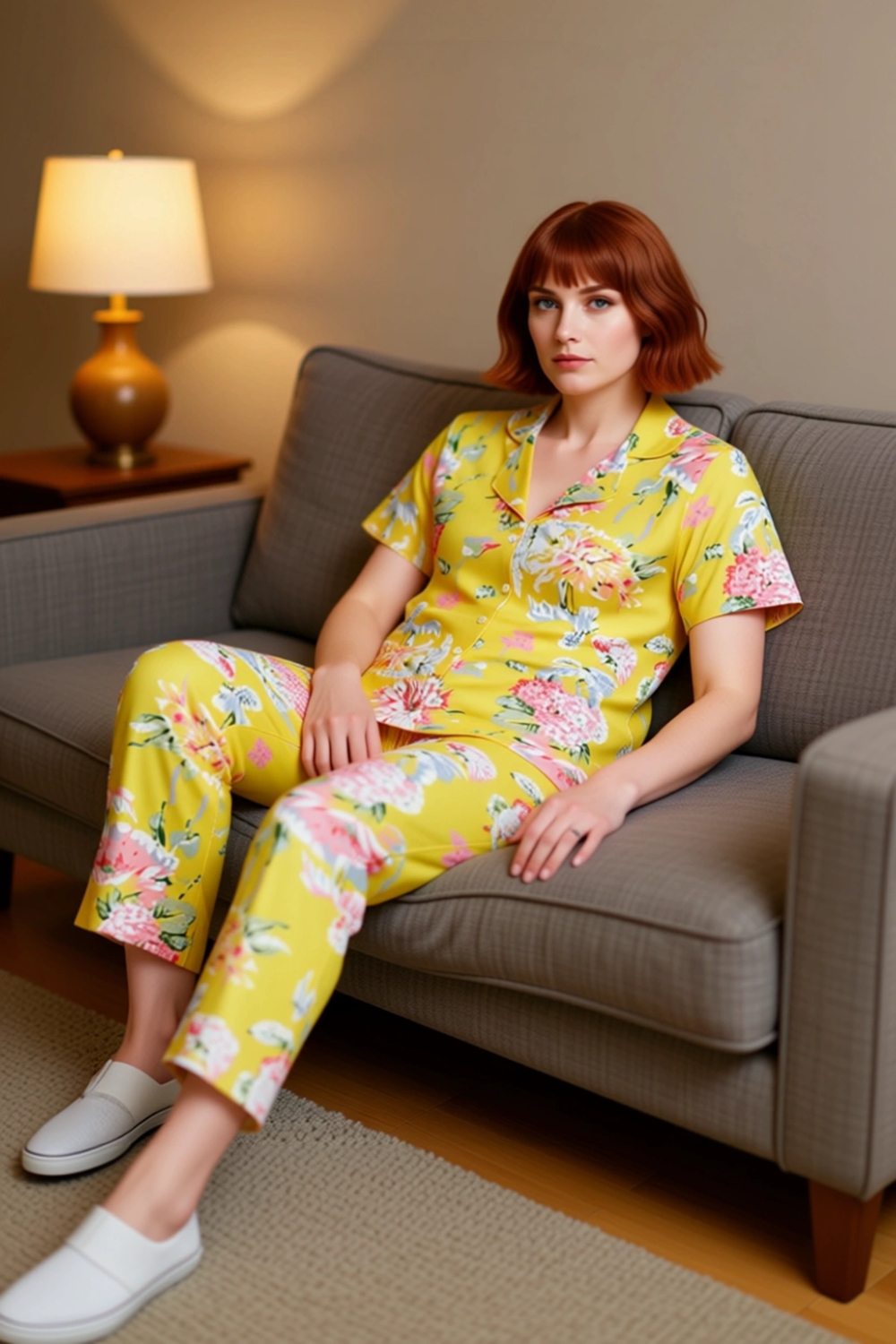 Kadın Çiçekli Örme Pijama Takımı Gömlek Yaka Fonksiyonel Dayanıklı Kaliteli Konforlu Rahat