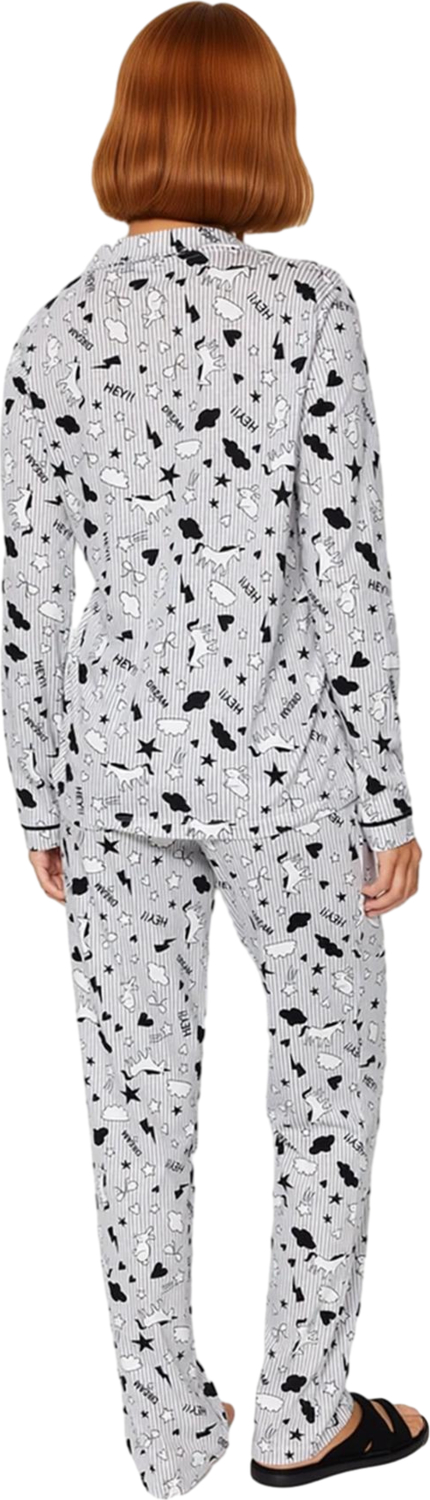 Kadın Baskılı Pamuklu Pijama Takımı Gömlek Pantolon Fonksiyonel Dayanıklı Kaliteli Estetik