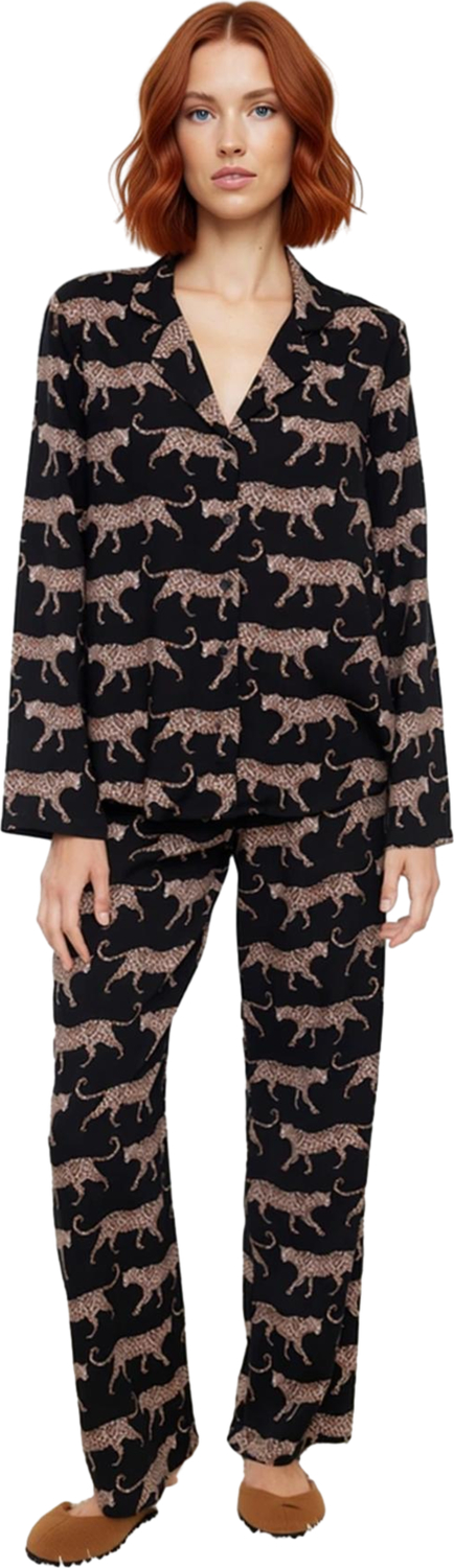 Kadın Viskon Dokuma Kaplan Desenli Pijama Takımı Fonksiyonel Dayanıklı Kaliteli Konforlu Şık