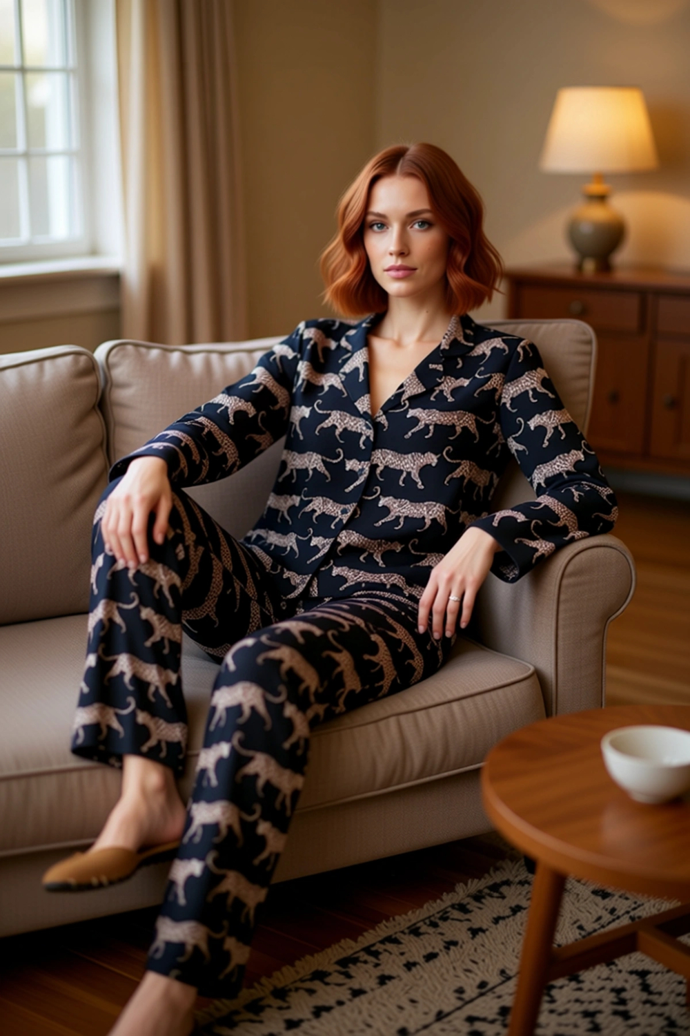 Kadın Viskon Dokuma Kaplan Desenli Pijama Takımı Fonksiyonel Dayanıklı Kaliteli Konforlu Şık