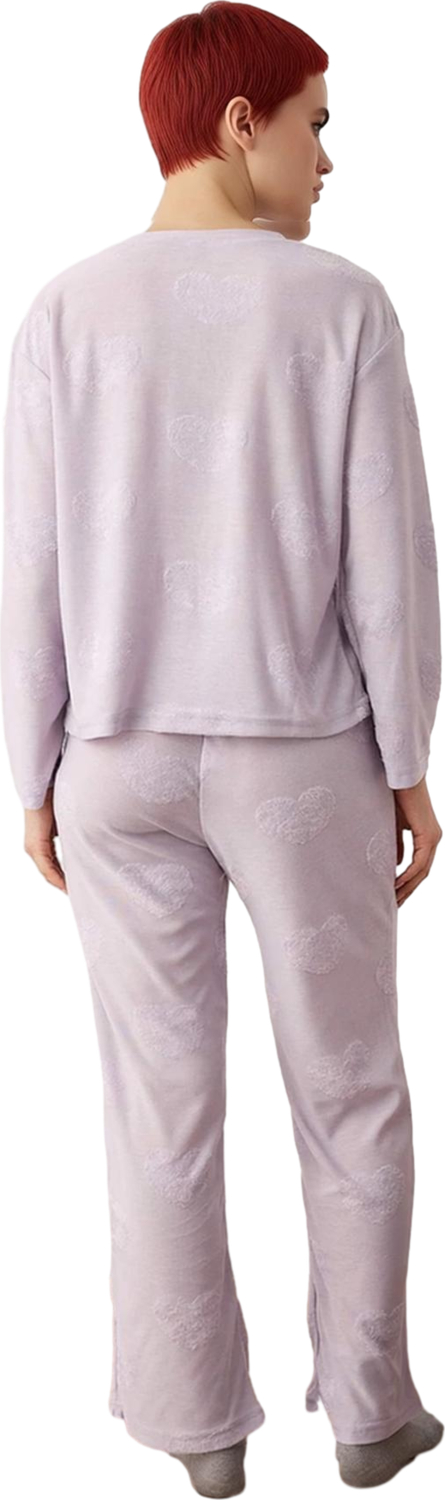 Kadın Kalp Baskılı Uzun Kollu Pijama Takımı Fonksiyonel Dayanıklı Kaliteli Konforlu Modern