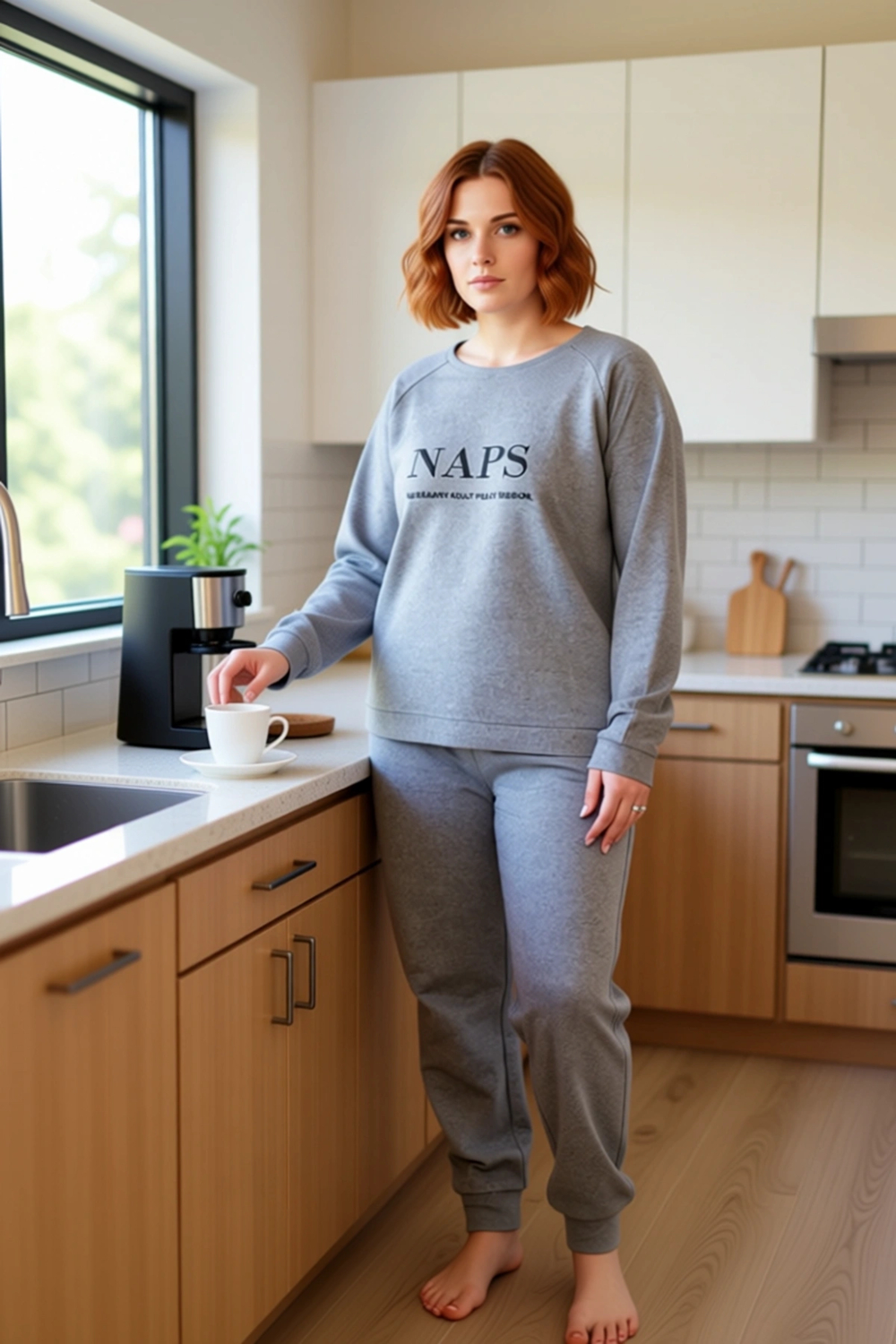 Kadın Slogan Detaylı Bisiklet Yaka Örme Jogger Takım Fonksiyonel Dayanıklı Kaliteli Modern