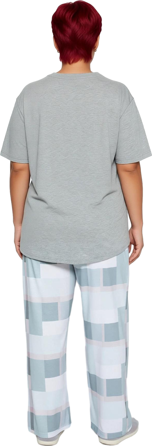 Kadın Kareli Pijama Takımı Bisiklet Yaka Baskılı Üst Fonksiyonel Dayanıklı Kaliteli Modern