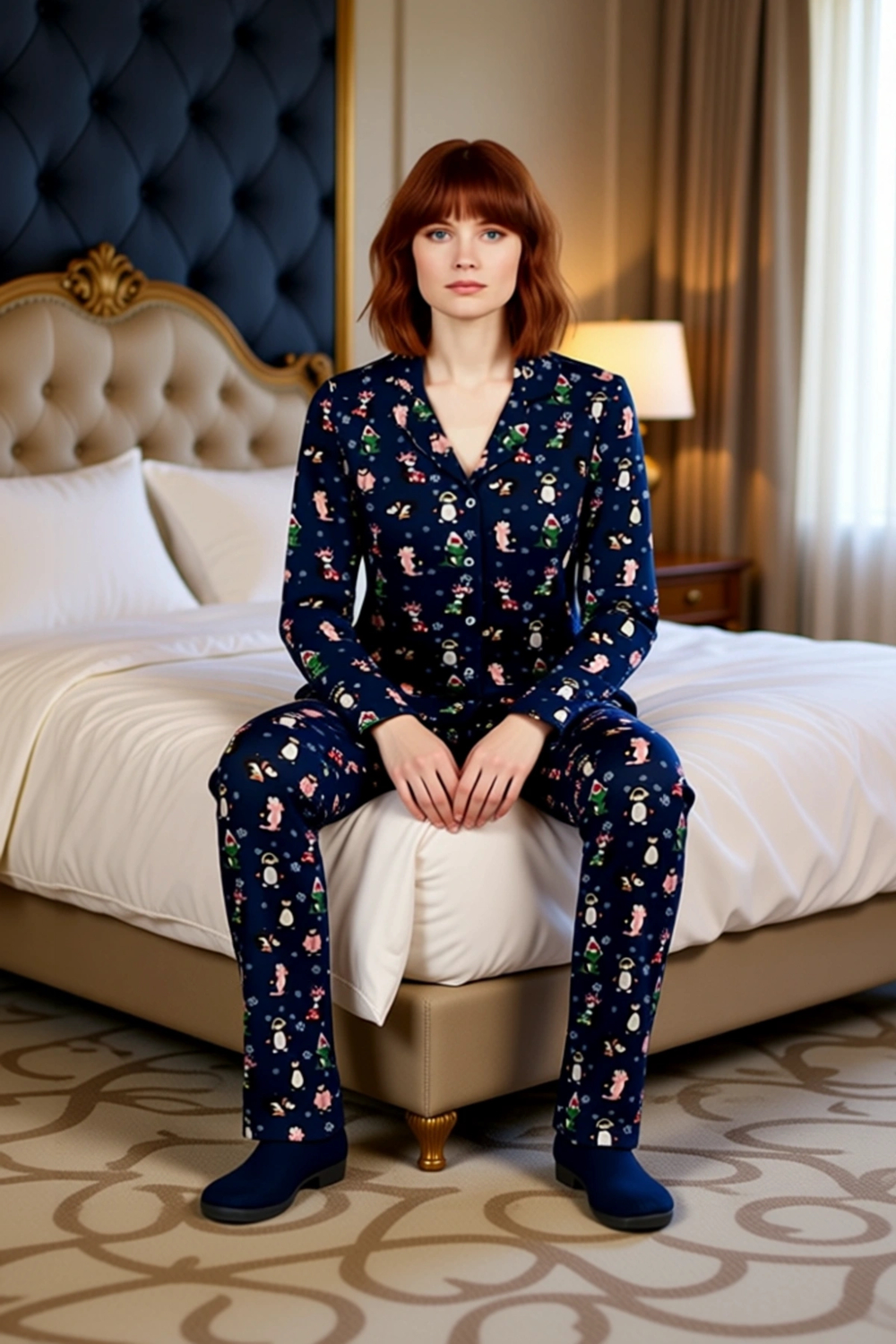 Kadın Kışlık Penguen Baskılı Pijama Takımı Fonksiyonel Dayanıklı Kaliteli Konforlu Estetik