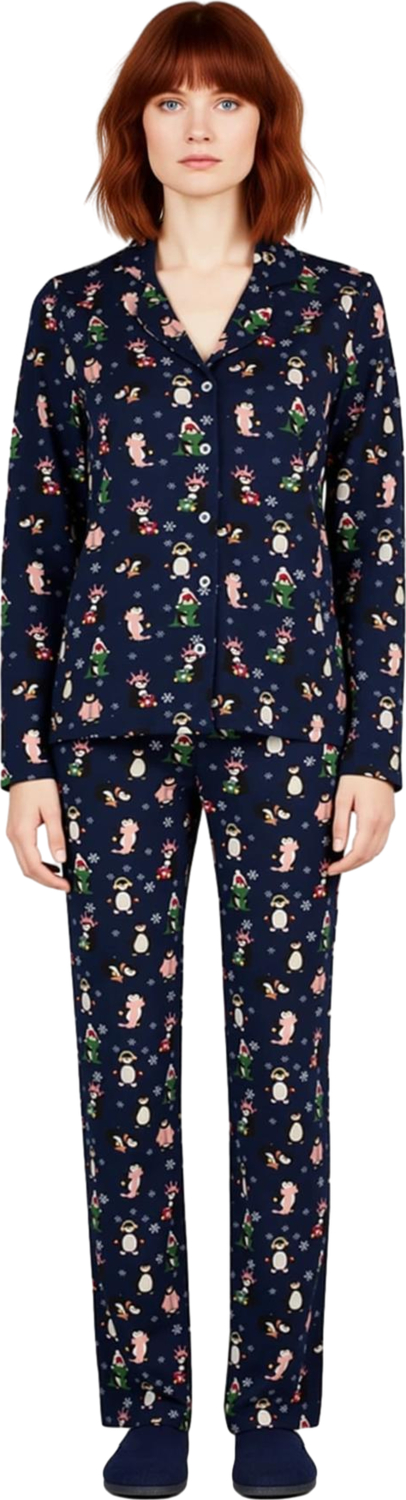 Kadın Kışlık Penguen Baskılı Pijama Takımı Fonksiyonel Dayanıklı Kaliteli Konforlu Estetik