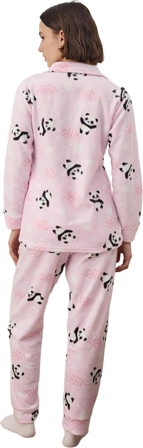 Kadın Polar Panda Baskılı Pijama Takımı Gömlek Jogger Fonksiyonel Dayanıklı Kaliteli Rahat