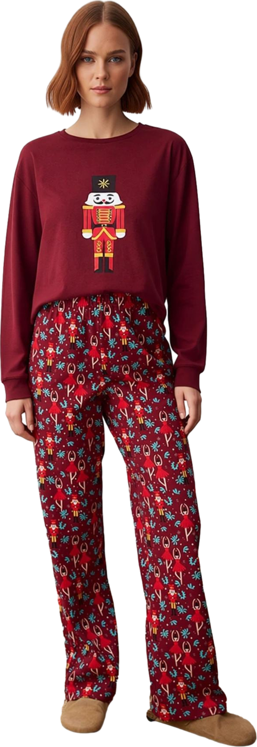 Kadın Yılbaşı Desenli Uzun Kollu Pijama Takımı Fonksiyonel Dayanıklı Kaliteli Konforlu Şık