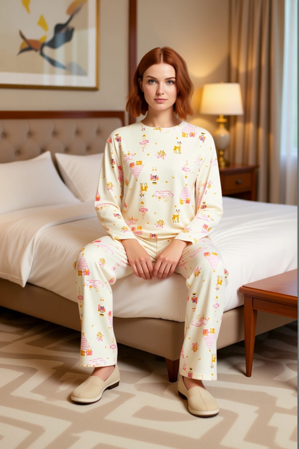 Kadin Yılbaşı Desenli Konforlu Pijama Takımı Fonksiyonel Dayanıklı Kaliteli Estetik Modern